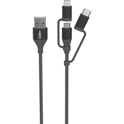 ANSMANN Cble 3en1 de charge & de donnes, Lightning/USB-C/