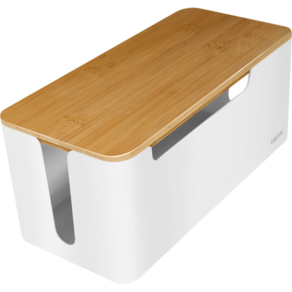 LogiLink Bote  cble, avec couvercle en bambou, blanc