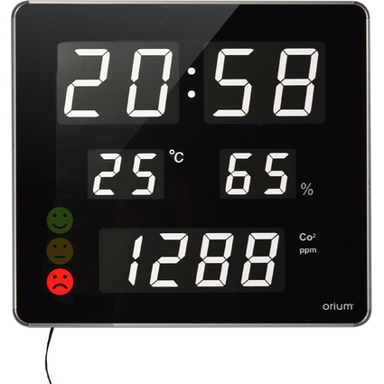 CEP Horloge murale LED, avec mesureur de CO2, noir