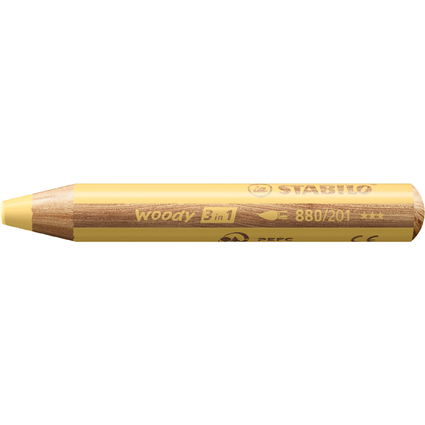 STABILO Crayon multi-talents woody 3en1, rond, jaune pastel