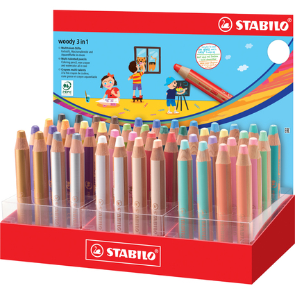 STABILO Crayons multi-talents woody 3 en 1, prsentoir de 48