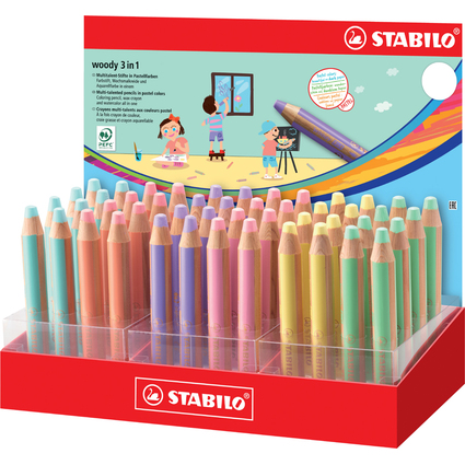 STABILO Crayons multi-talents woody 3 en 1, prsentoir de 48