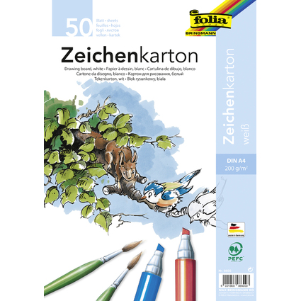 folia Feuille de carton  dessin, A4, 200 g/m2, blanc