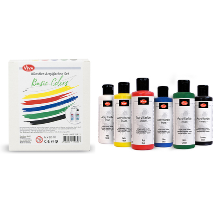ViVA DECOR Set de peinture acrylique "Basic Colors" 6 pices