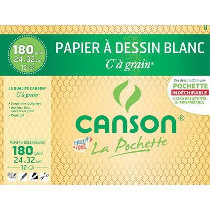 CANSON Papier  dessin "C"  grain, pochette indchirable