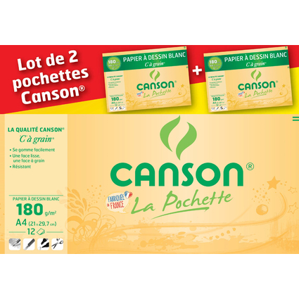 CANSON Papier  dessin "C"  grain, A4, lot de 2