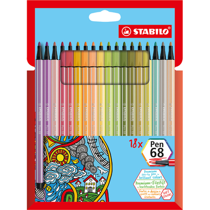 STABILO Feutre de coloriage Pen 68, tui carton de 18