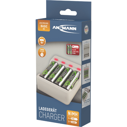 ANSMANN Chargeur de piles Basic IV, 4x piles AA 1.300 mAh