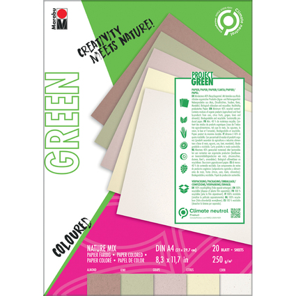 Marabu Green Bloc de papier Nature Mix, A4, en tons naturels