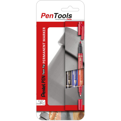 Pentel Marqueur permanent Pen, double pointe, en tui de 3