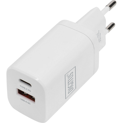 DIGITUS Chargeur USB, 1x USB-A / 1x USB-C, 30 watts, blanc