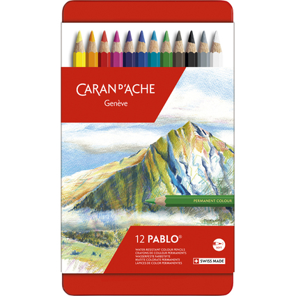 CARAN D'ACHE Crayons de couleur PABLO, tui mtal de 12