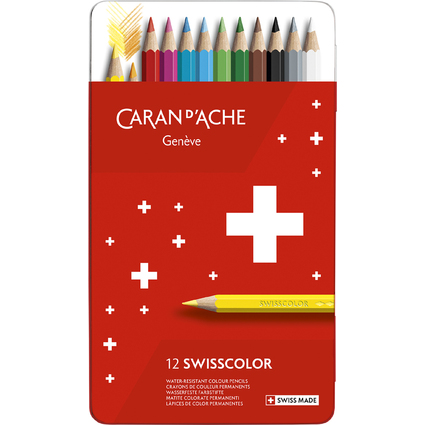 CARAN D'ACHE Crayons de couleur Swisscolor, tui mtal de 12