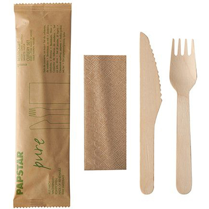 PAPSTAR Kit de couverts "pure", en bois de bouleau, 3 pices