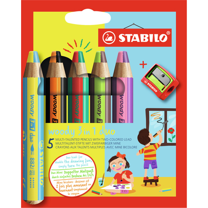 STABILO Crayon multi-talents woody 3 en 1 duo, tui de 5