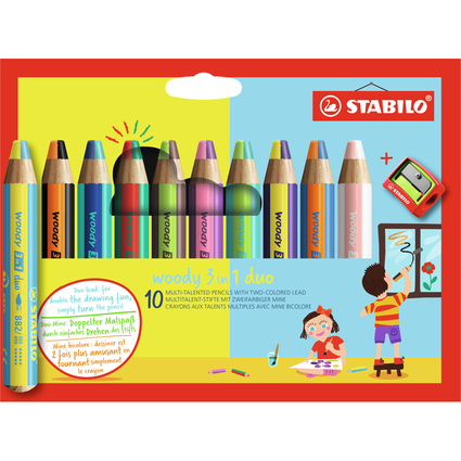 STABILO Crayon multi-talents woody 3 en 1 duo, tui de 10