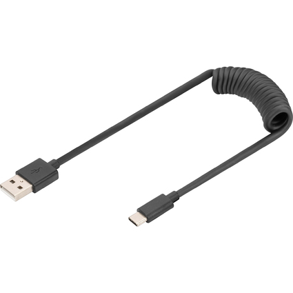 DIGITUS Cble spiral USB 2.0, USB-A - USB-C, 1,0 m
