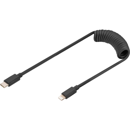 DIGITUS Cble spiral USB 2.0, USB-C - Lightning, 1 m