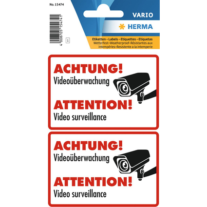 HERMA Hinweisetiketten "ACHTUNG! Videoberwachung"