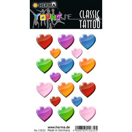 HERMA Tatouage CLASSIC "Coeurs multicolores"