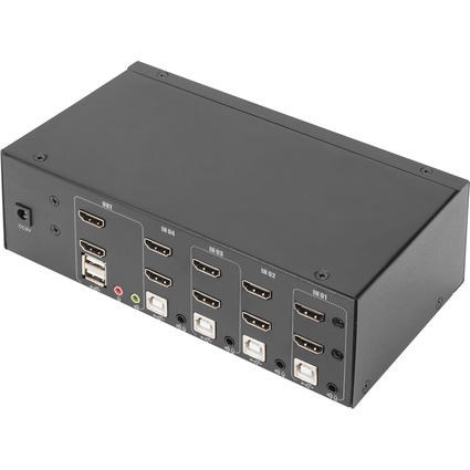 DIGITUS Commutateur KVM, 4 ports, double affichage, 4K, HDMI