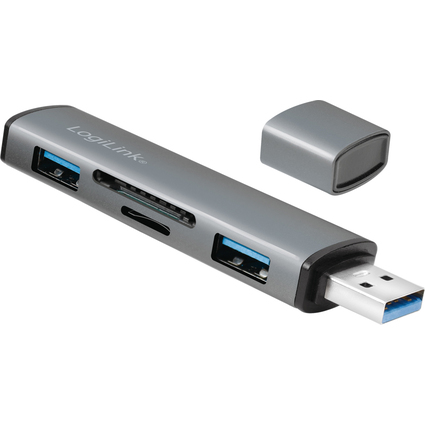 LogiLink Hub USB 3.2 Gen2, avec lecteur de carte, 2 ports