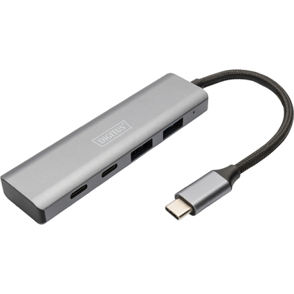 DIGITUS Hub USB-C, 4 ports, 2x USB A + 2x USB-C, gris fonc