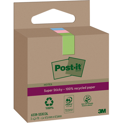 Post-it Super Sticky Recycling Notes, 47,6 x 47,6 mm, color