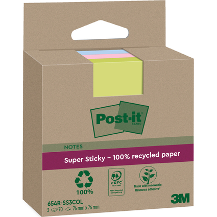 Post-it Super Sticky Recycling Notes, 76 x 76 mm, color
