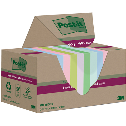 Post-it Super Sticky Recycling Notes, 47,6 x 47,6 mm, color