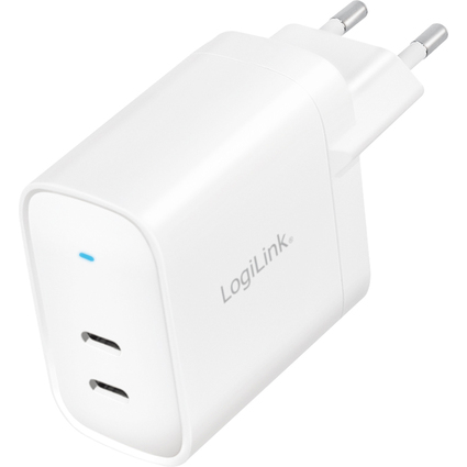 LogiLink Adaptateur de prise USB, 2x USB-C, blanc, 65 watts