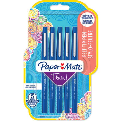 Paper:Mate Stylo feutre Flair, blister de 5, bleu