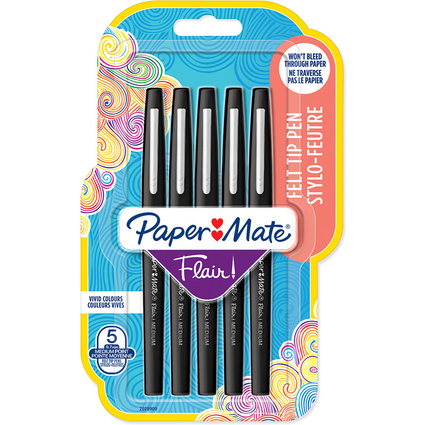 Paper:Mate Stylo feutre Flair, blister de 5, noir