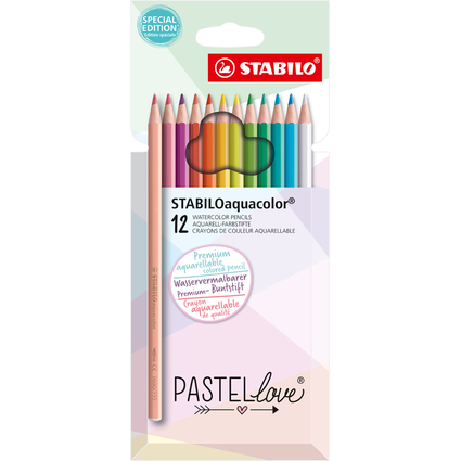STABILO Crayon de couleur aquacolor PASTELlove, tui de 12