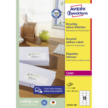 AVERY Zweckform Etiquette d'adresse recycle, 63,5 x 46,6 mm