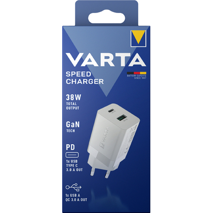 VARTA Chargeur secteur USB "Speed Charger", 38 watts, blanc