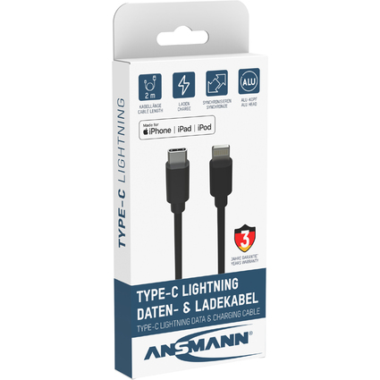 ANSMANN Cble de donnes & de charge, USB-C - Lightning