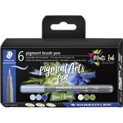 STAEDTLER Feutre pigment brush pen "Blues & Greens"
