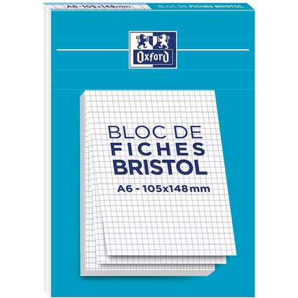 Oxford Bloc de fiches bristol, A6, quadrill, blanc