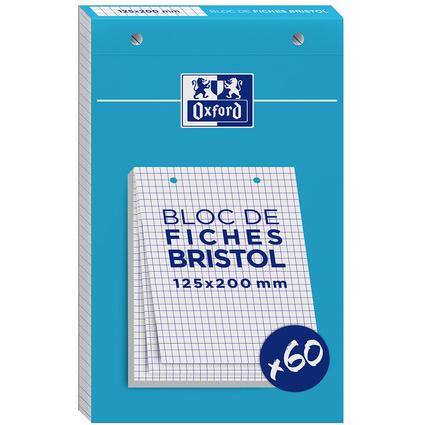 Oxford Bloc de fiches bristol, 125 x 200 mm, quadrill,blanc