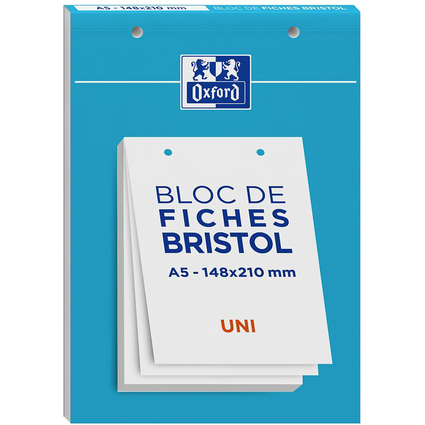 Oxford Bloc de fiches bristol, A5, uni, blanc