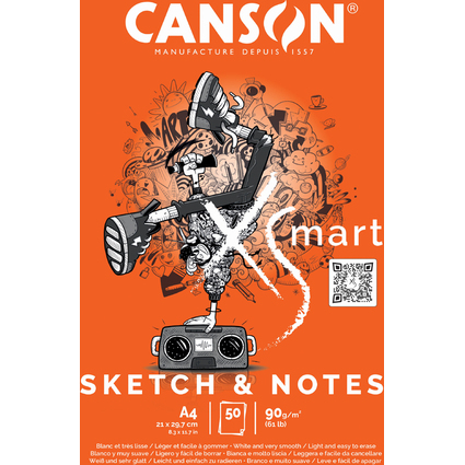 CANSON Bloc de dessin XS'MART SKETCH & NOTES, A4