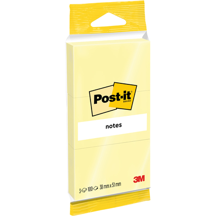 Post-it notes adhsives, 38 x 51 mm, jaune, blister