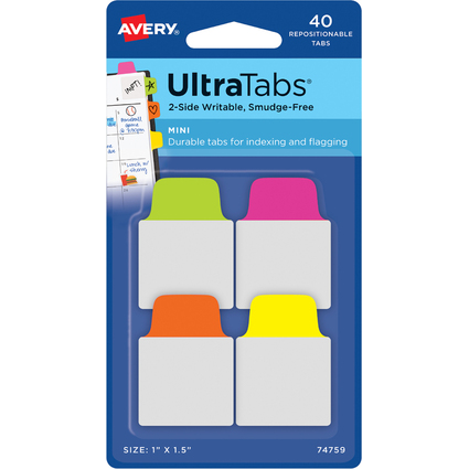 AVERY Zweckform Onglet adhsif UltraTabs fluo, 25,4 x 38 mm