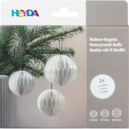HEYDA Set dcoration "Balle en nid d'abeille", blanc