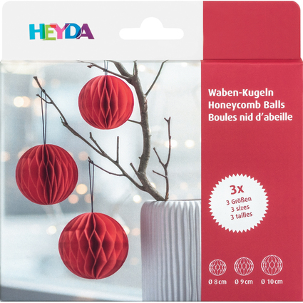 HEYDA Set dcoration "Balle en nid d'abeille", rouge
