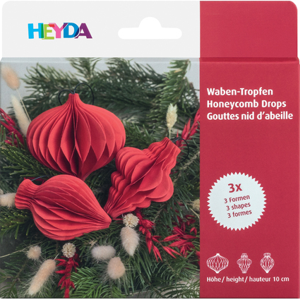 HEYDA Set dcoration "Goutte en nid d'abeille", rouge