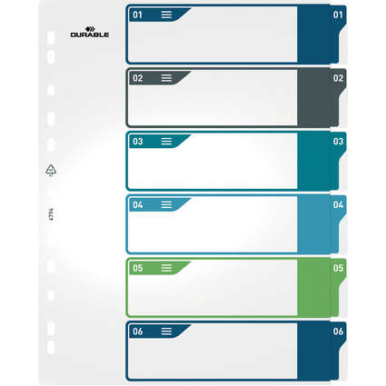 DURABLE Intercalaire en plastique, numrique, A4+, 6 touches