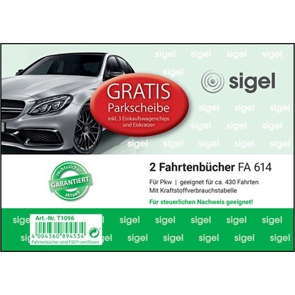 sigel Formularbuch "Fahrtenbuch Pkw" mit gratis Parkscheibe