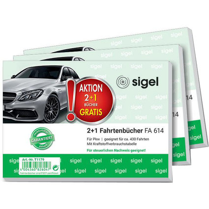 sigel Formularbuch "Fahrtenbuch", 2 + 1 Aktion, A6 quer